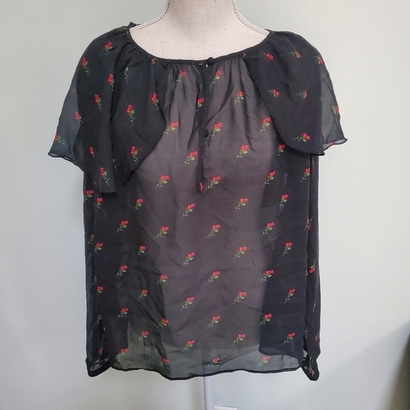 Wildfox Sheer Floral Ruffle Blouse - Picture 2 of 9